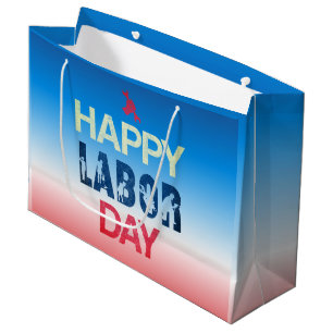 Happy Labour Day In Red White Blue Large Gift Bag