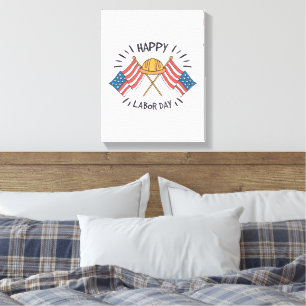 Happy Labour Day Patriotic American Flag Construct Canvas Print