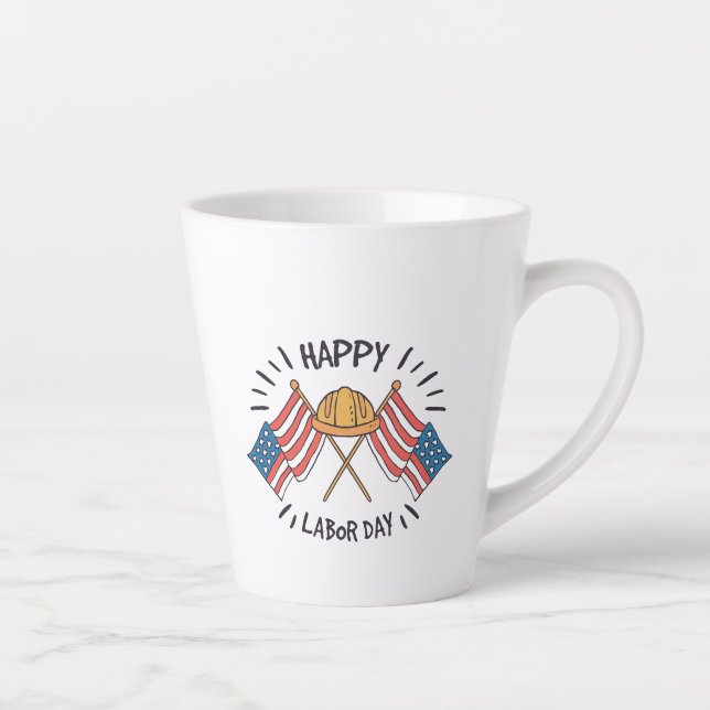 Happy Labour Day Patriotic American Flag Construct Latte Mug (Right)