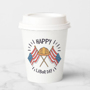 Happy Labour Day Patriotic American Flag Construct Paper Cups