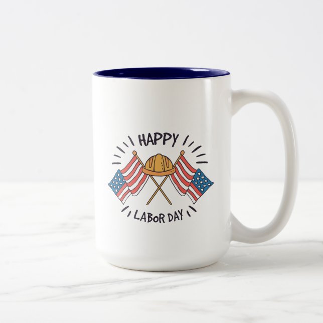 Happy Labour Day Patriotic American Flag Construct Two-Tone Coffee Mug (Right)