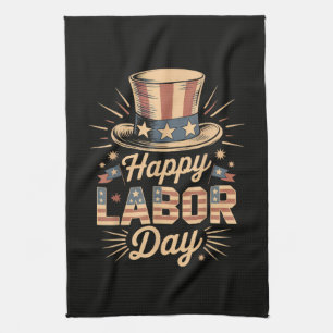 Happy Labour Day Patriotic Celebration Tea Towel