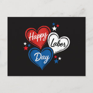 Happy Labour Day Patriotic Hearts Red White Blue M Holiday Postcard