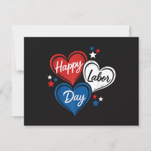 Happy Labour Day Patriotic Hearts Red White Blue M Invitation