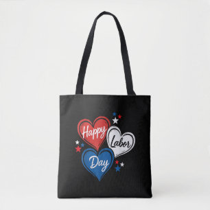 Happy Labour Day Patriotic Hearts Red White Blue M Tote Bag