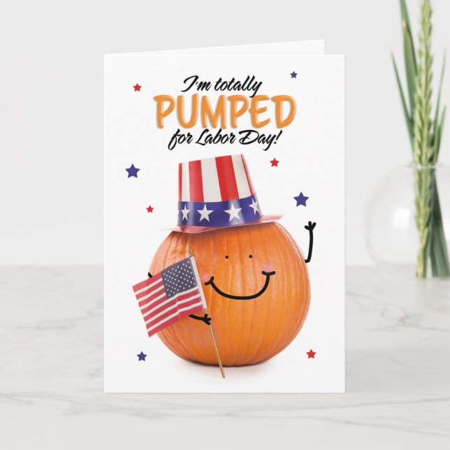 Happy Labour Day Patriotic Pumpkin Humour  Holiday Card (Front)