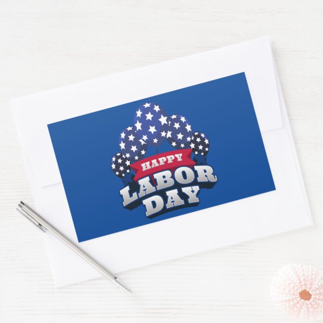 Happy Labour Day Patriotic Stars  Rectangular Sticker (Envelope)