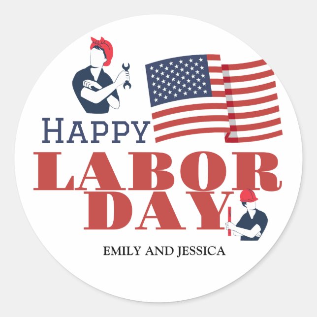 Happy Labour Day patriotic USA flag  Classic Round Sticker (Front)