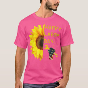 Happy Labour Day Sunflower American Flag T-Shirt