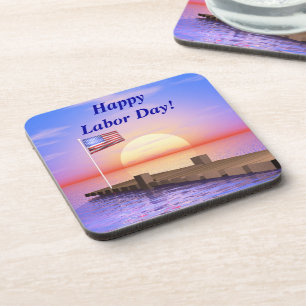 Happy Labour Day US Flag and Dock Coaster