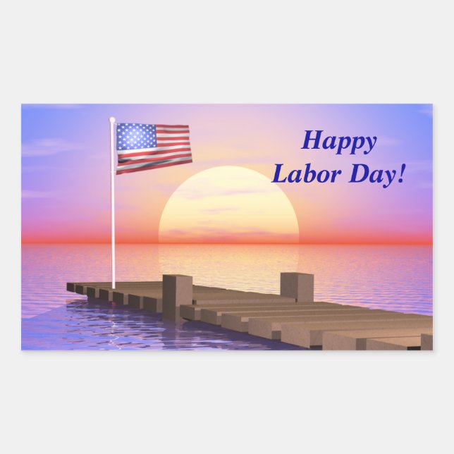 Happy Labour Day US Flag and Dock Rectangular Sticker (Front)