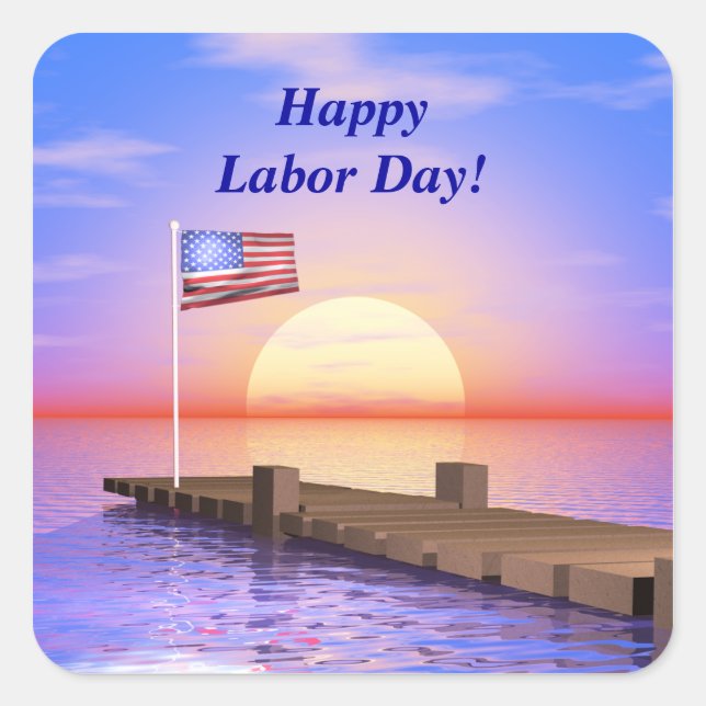 Happy Labour Day US Flag and Dock Square Sticker (Front)