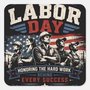 Happy Labour Day Vintage American Flag Workers Square Sticker