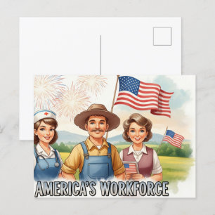 Happy Labour Day with Flag Postcard