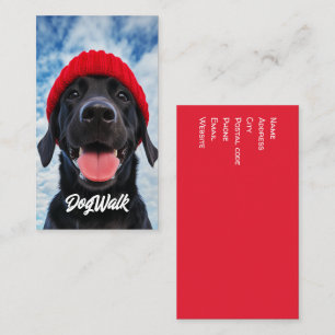 Happy Labrador in a Red Beanie Under a Blue Sky Business Card