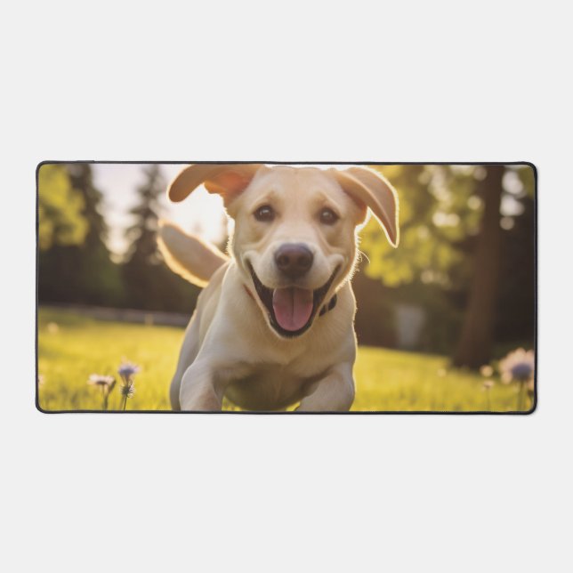 Happy Labrador Puppy Running  Desk Mat (Front)