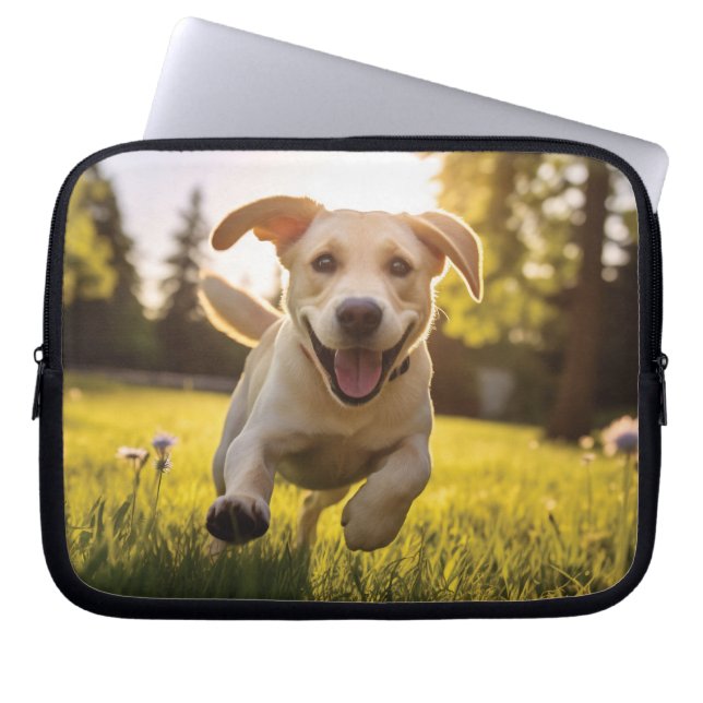 Happy Labrador Puppy Running  Laptop Sleeve (Front)