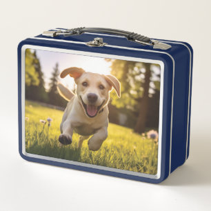 Happy Labrador Puppy Running Metal Lunch Box