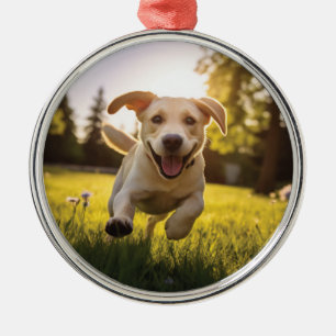 Happy Labrador Puppy Running Metal Tree Decoration