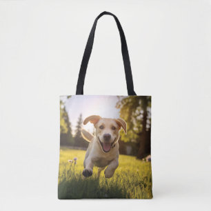 Happy Labrador Puppy Running  Tote Bag