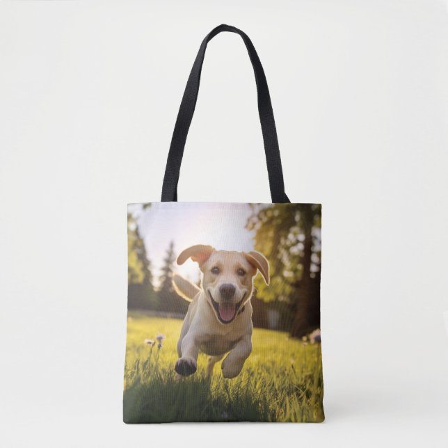Happy Labrador Puppy Running  Tote Bag (Front)