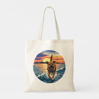 Happy Labrador Running Through Golden Sunset Ocean Tote Bag