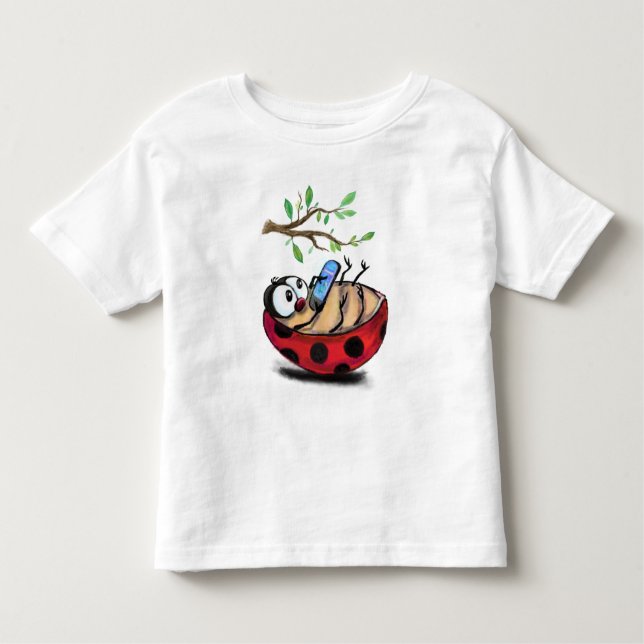 Happy Ladybug with Phone Funny Toddler T-Shirt (Front)