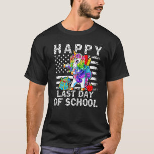 Happy Last Day Of School Dabbing Unicorn American  T-Shirt