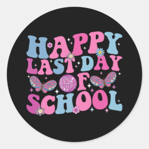 Happy Last Day Of School Disco Ball Groovy Retro Classic Round Sticker
