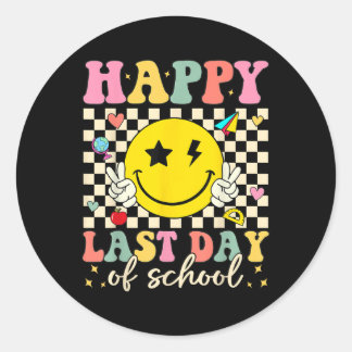 Happy Last Day Of School Groovy Smile Face Teacher Classic Round Sticker