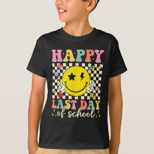 Happy Last Day Of School Groovy Smile Face Teacher T-Shirt