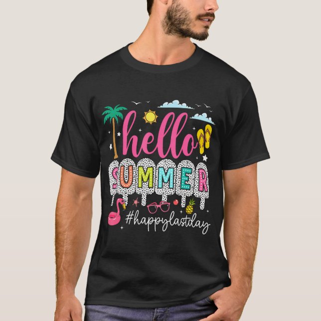 Happy Last Day Of School Teacher Kids Hello Summer T-Shirt (Front)