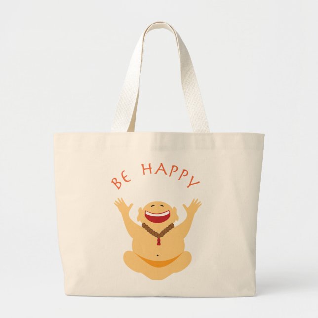 Happy Laughing Buddha Large Tote Bag (Front)