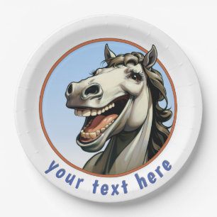 happy laughing horse with your text paper plate