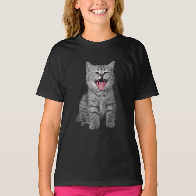 Happy Laughing Kitten Cat T-Shirt (Front)