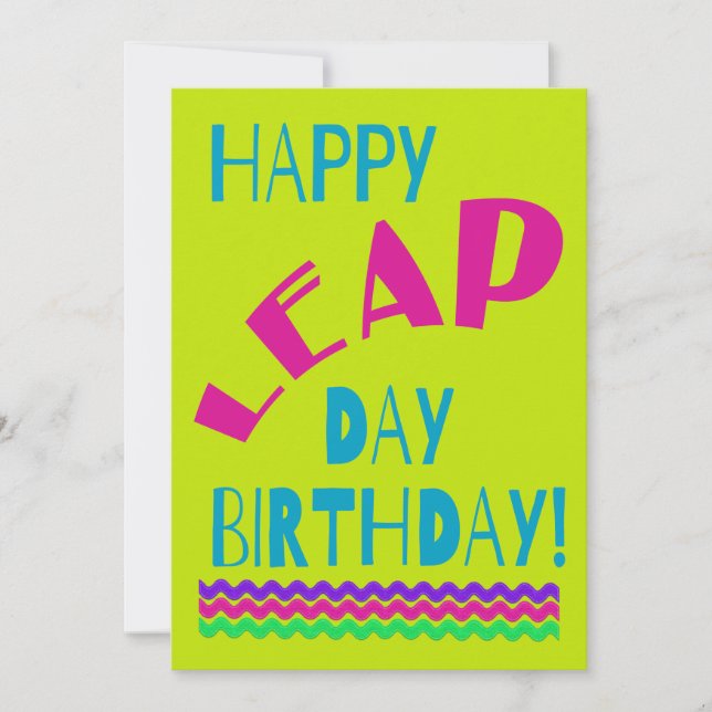 Happy Leap Day Birthday! | Bright Green Holiday Card (Front)