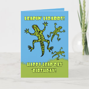 Happy Leap Day Birthday! Leaping Lizards Card