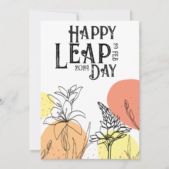Happy Leap Day Modern One-Line Flowers Holiday Card (Front)