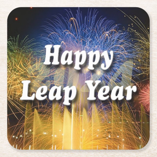 Happy Leap Year 2024 Square Paper Coaster (Front)