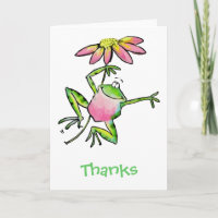 Happy Leaping Frog with Pink Daisy