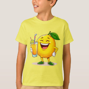 Happy Lemon Cartoon Character Holding Juice T-Shirt