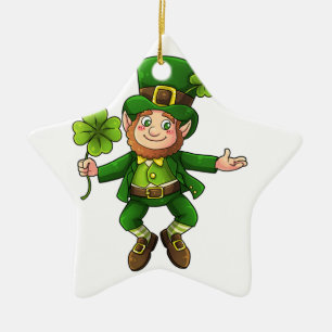 Happy Leprechaun and Shamrock Ceramic Tree Decoration