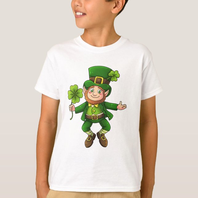 Happy Leprechaun and Shamrock T-Shirt (Front)