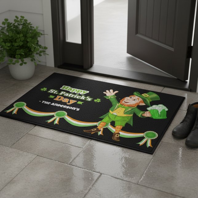 Happy Leprechaun St Patrick's Personalised Doormat (Happy Leprechaun St Patrick's Personalized Doormat)