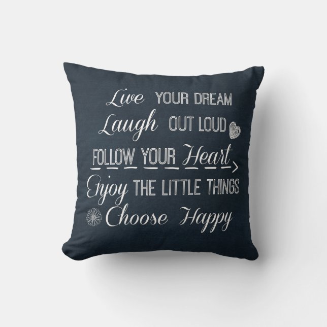 Happy Life Rules Quotes Affirmations Cushion (Front)