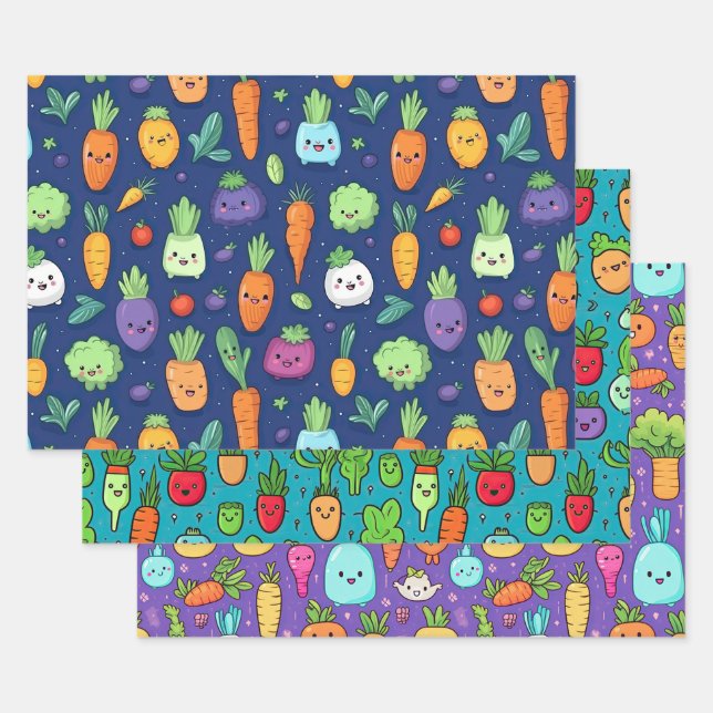Happy Lil' Veggie Characters Wrapping Paper (Set)
