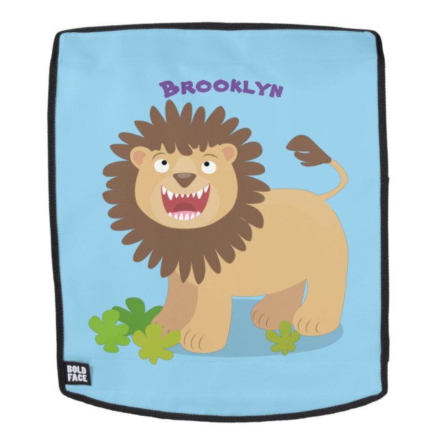 Happy lion roaring cartoon illustration backpack (Removable Face)