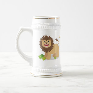 Happy lion roaring cartoon illustration beer stein