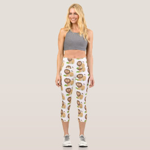 Happy lion roaring cartoon illustration capri leggings