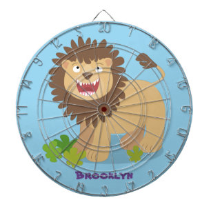 Happy lion roaring cartoon illustration dartboard
